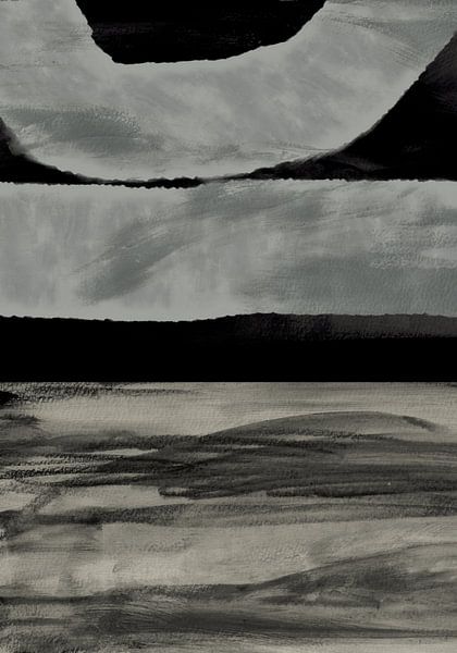 Unter dem dunklen Himmel. Minimalistische abstrakte Landschaft. von Dina Dankers