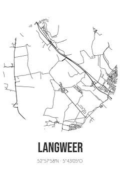 Langweer (Fryslan) | Carte | Noir et blanc sur Rezona