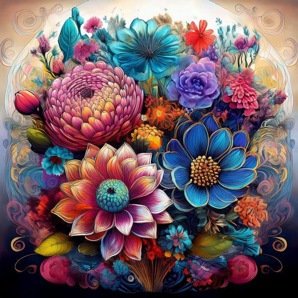 Bunte Blumen als Strauß von Patricia Hofmeester