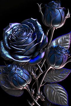 Roses métalliques bleues sur haroulita