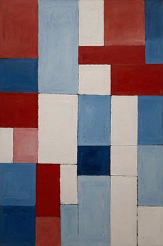 Abstraction quadrangulaire rouge et bleue sur De Muurdecoratie