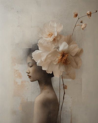 Modern portret met bloemen in pastelkleuren