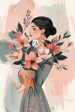 Eleganz in Blüten – Stilvolle Frau mit Blumenbouquet von Dante S