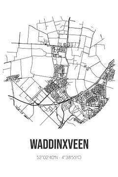 Waddinxveen (Zuid-Holland) | Landkaart | Zwart-wit van MijnStadsPoster