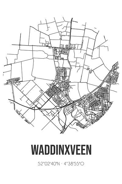 Waddinxveen (South-Holland) | Map | Black and White by Prints of Place