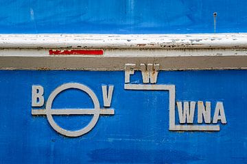 Plimsoll mark on the hull of a ship. by Luc de Zeeuw