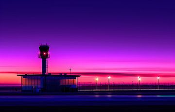 Blauw uur op de luchthaven van fernlichtsicht