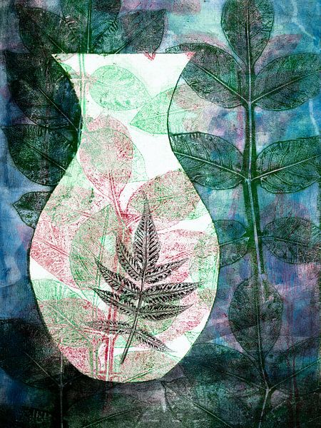 Vase with green leaves by Lida Bruinen