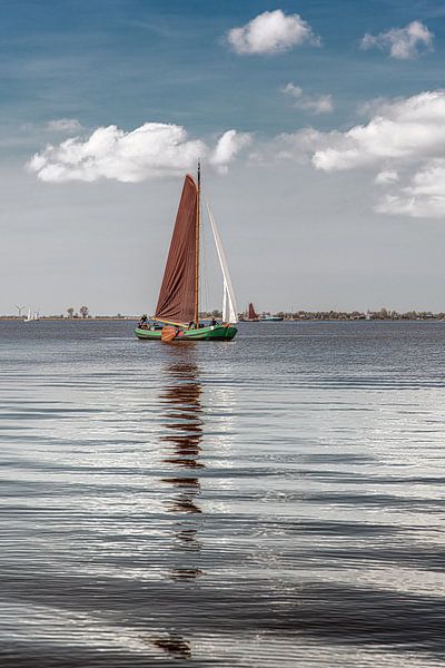 Friesisches Segelschiff, skûtsje, auf dem Heegermeer in der Frühlingssonne von Harrie Muis
