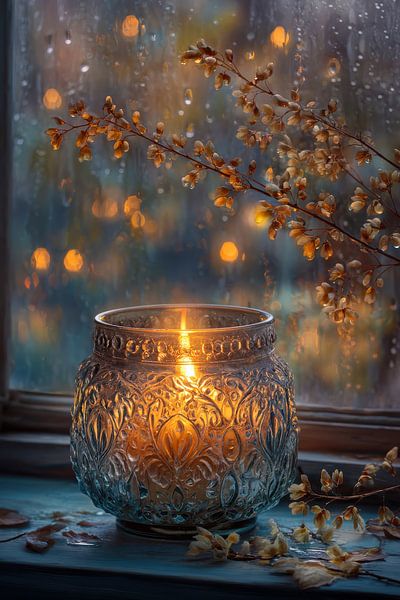 Candlelight by a Rainy Window by Matthias Hauser