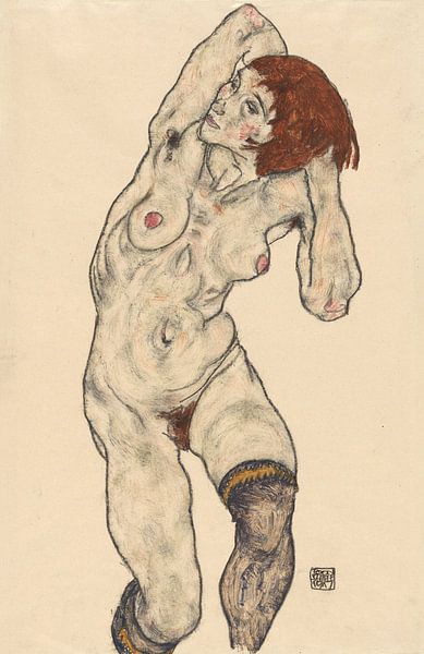 Nackt in schwarzen Strümpfen, Egon Schiele - 1917 von Het Archief