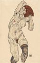 Nackt in schwarzen Strümpfen, Egon Schiele - 1917 von Het Archief Miniaturansicht