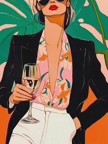 Strong woman with wine