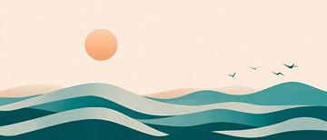 Des vagues douces et le soleil à l'horizon sur Poster Art Shop