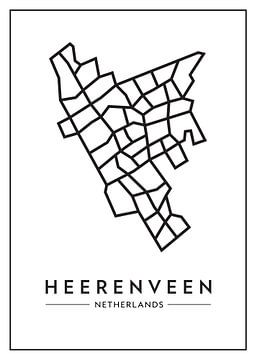Heerenveen van boven – abstract lijnenspel met karakter van Muurmap - Jouw Favorite stad of wijk aan de muur