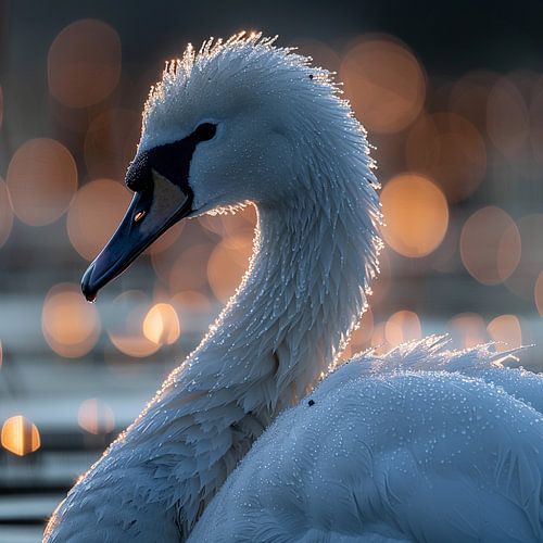 Roodkroonkraanvogel  Close-up van een zwaan met waterdruppels en bokeh