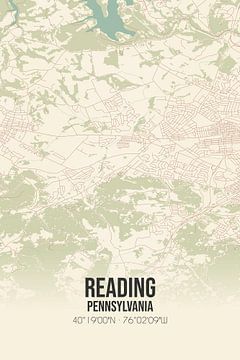 Vintage landkaart van Reading (Pennsylvania), USA. van MijnStadsPoster