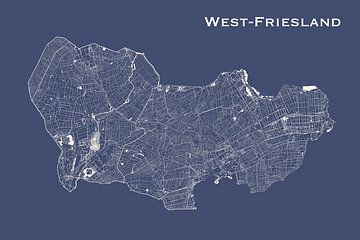 Waterkaart van West-Friesland in Royaalblauw van Maps Are Art