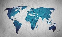 Blue World Map on Paper