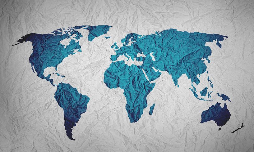 Blaue Weltkarte auf Papier von World Maps