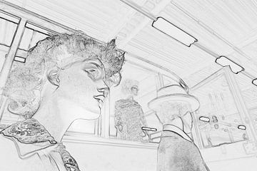 Mensen op een busstation artistiek potlood look van Marcel Kieffer