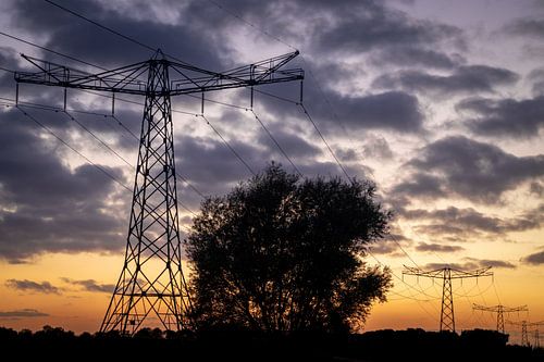 Coucher de soleil Pylônes haute tension