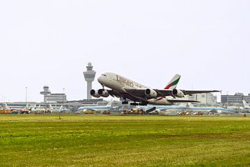 Emirates A380 take off Schiphol van Lars Dirkzwager