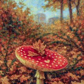 L'amanite tue-mouches d'automne dans un tapis de feuilles sur Ainoeska