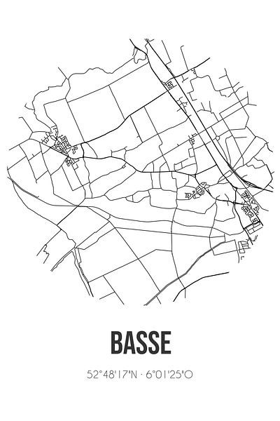 Basse (Overijssel) | Karte | Schwarz und Weiß von Ortsdrucke