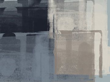 Japandi. Abstrakte minimalistische Kunst in Taupe, Weiß, Blau und Schwarz von Dina Dankers