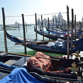 Venetië, Italië, Canal Grande aanlegsteiger gondels van Getty Betlem