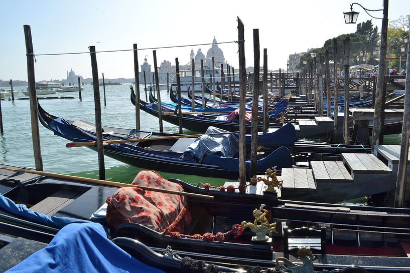 Venetië, Italië, Canal Grande aanlegsteiger gondels van Getty Betlem