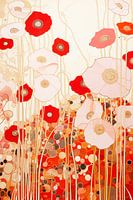 Vintage Flowers red and pink, in the style of Gustav Klimt