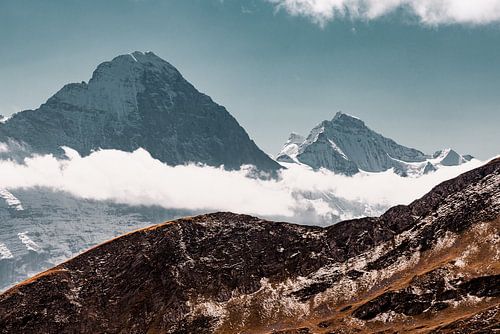 Jungfrau and Eiger above the clouds in autumn