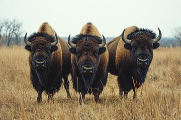 Impressive bison looking straight into the lens by Digitale Schilderijen