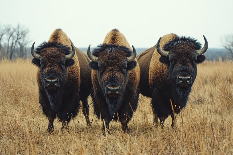 Impressionnant bison regardant droit dans l'objectif par Digitale Schilderijen