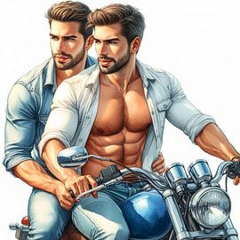 2 mannen op een motor van Bernhard Karssies