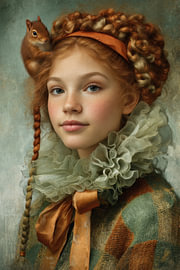 Girl with a Squirrel – Romantic Vintage Portrait by Peter Pen Drawings and Paintings