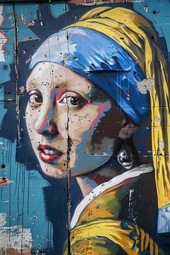 Street art meisje met de parel van Felix Brönnimann