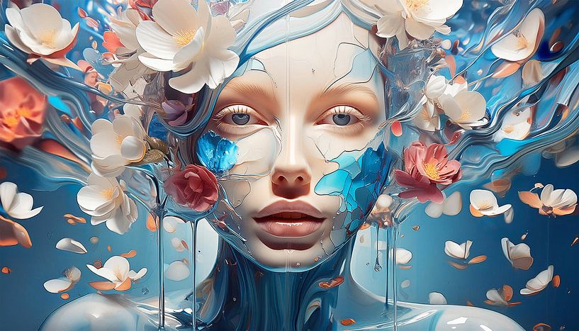 Vrouw met bloemen en kleuren van Mustafa Kurnaz