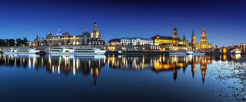 Dresden - panorama on the Elbe at blue hour by Frank Herrmann