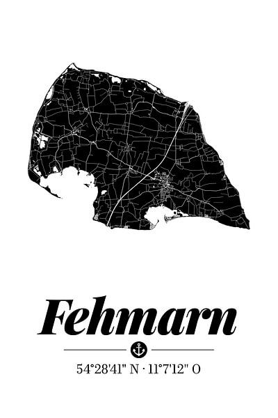 Fehmarn | Landkarten-Design | Insel Silhouette | Schwarz-Weiß von ViaMapia