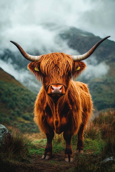 Highland cattle fog by Poster Art Shop