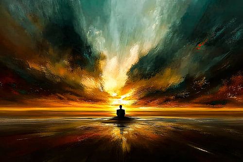 Meditatie bij dramatische zonsondergang