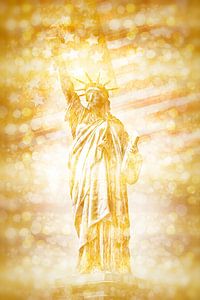 NEW YORK CITY Statue of Liberty with American Banner | golden painting