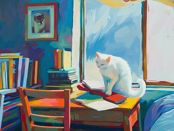 White Cat In The Bedroom Room by herculeng