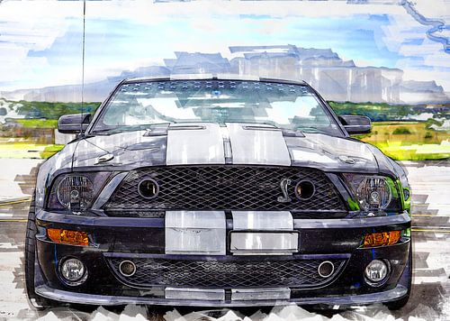 Ford Mustang Shelby schilderij aquarel