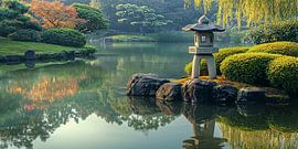 Zen-Garten-Hintergrundbanner. Asiatische saisonale Bild von Ariadna de Raadt-Goldberg