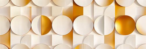 Moderne kunst in cirkels met wit en goud als panorama