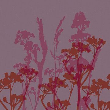 Wilde bloemen in terra, paars op lila. van Dina Dankers